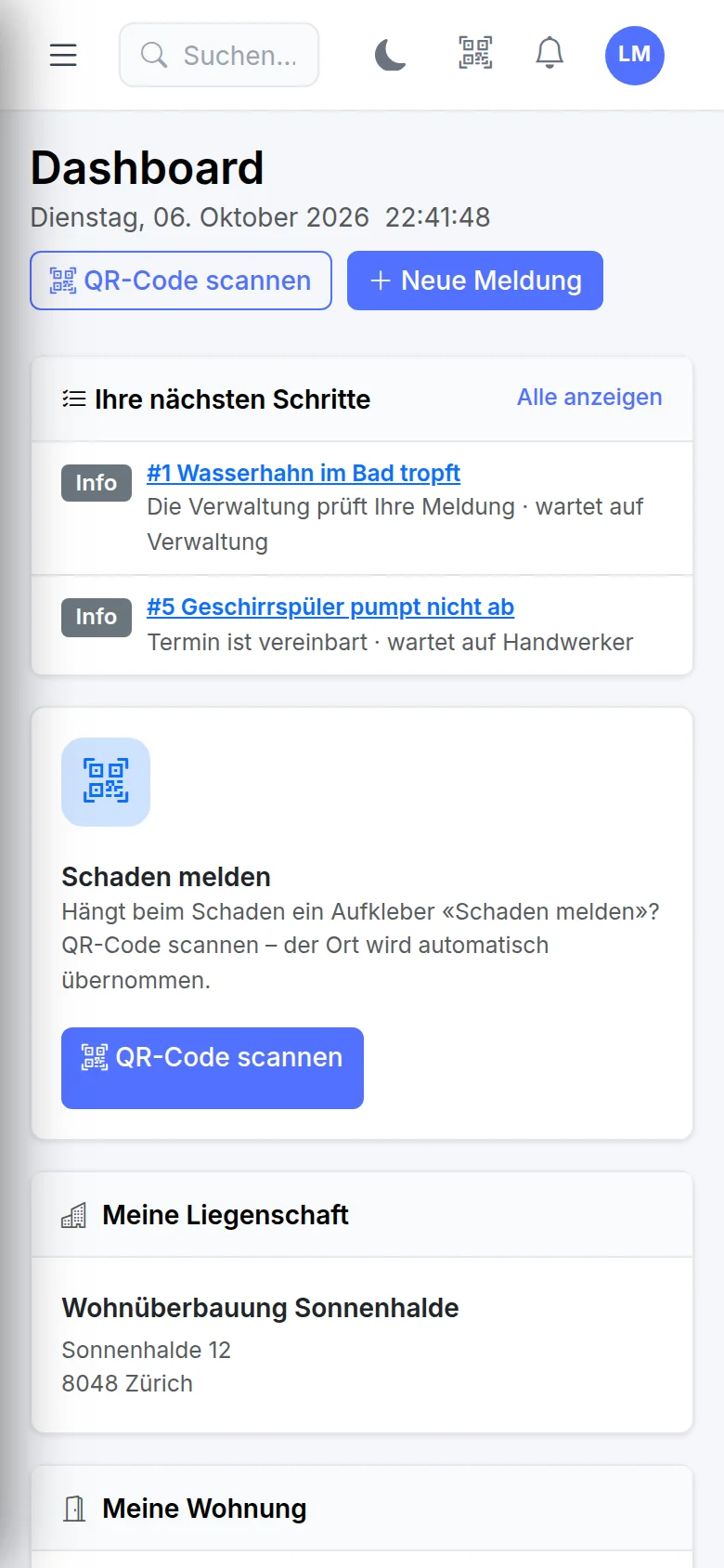 Mieterportal auf dem Handy: Meldungen und Mietkonto
